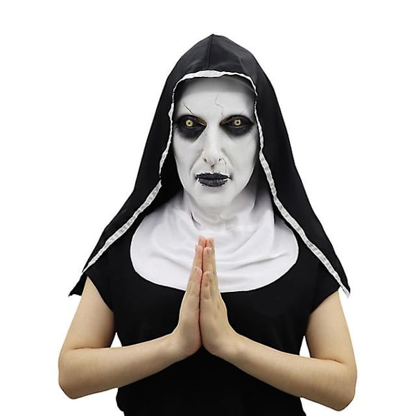Halloween Skrämmande Nun Mask Trick Skrämmande masker Gummimask Huvudband Live Performance rekvisita Kostym Ansiktsmasker med huvudstycke D