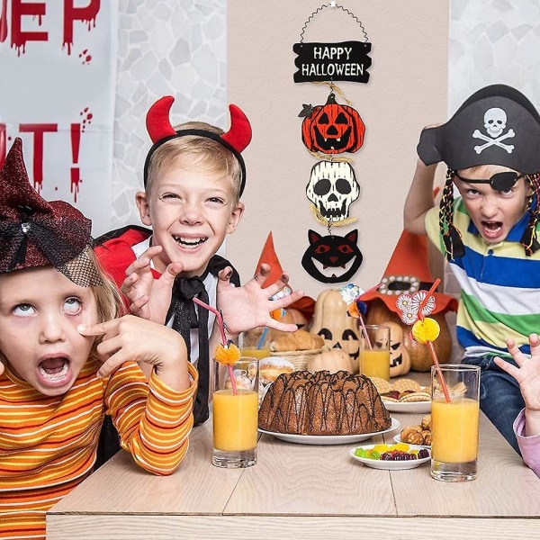 Halloween dør hengende velkomstskilt, glad halloween treplakett bordskilt dekor for hjemmekontor skole utendørs hjemsøkt hus Halloween dekorasjoner