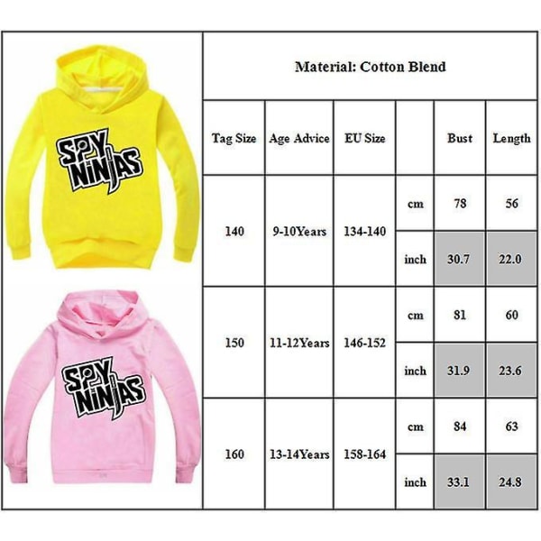 Børn Piger Spy Ninja Cwc hættetrøje Langærmet hættetrøje Casual Sweatshirt Casual Outdoor Activewear Toppe Yellow 11-12 Years