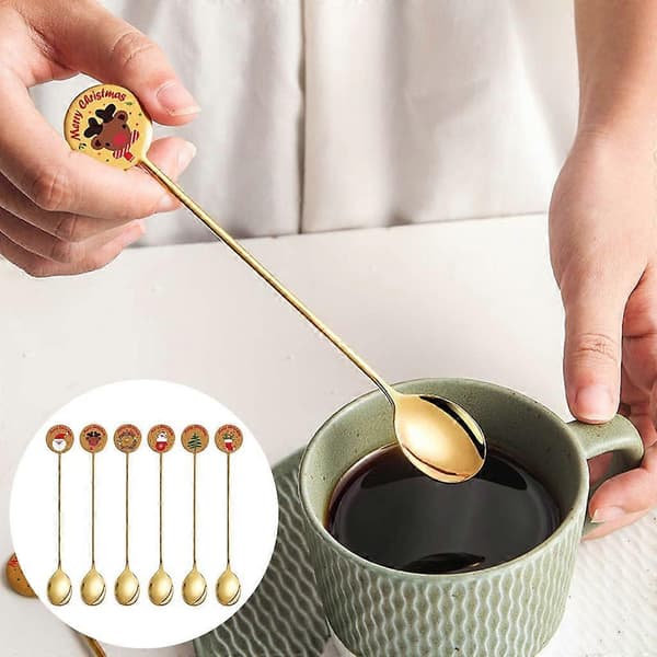 6 stk./sæt Rustfrit Stål Ske Julepynt Te Kaffe Skeer Dekor