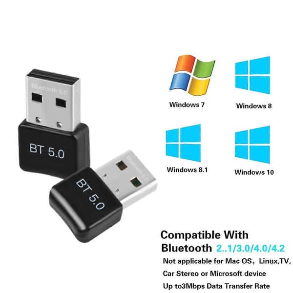 LccKaa USB Bluetooth Adapter 5.0 Bluetooth Modtager USB Bluetooth 5.0 Dongle BT 5.0 Transmitter Adapter til PC Laptop Højttaler