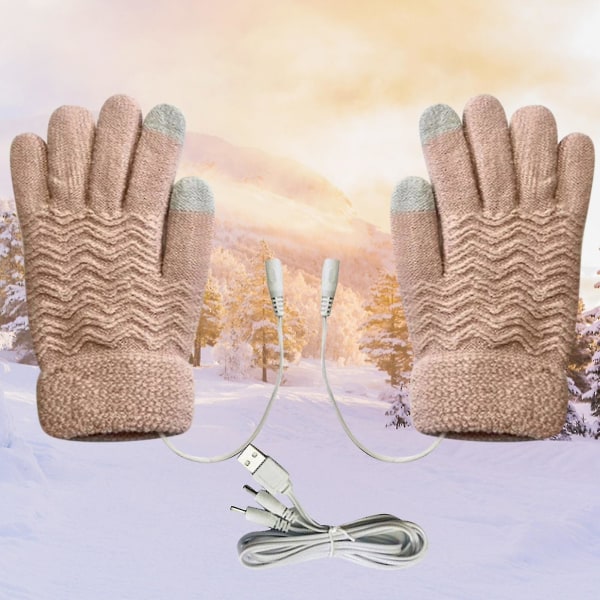 Usb-opvarmede handsker Elektrisk opvarmede vanter Damer Vinter Varm Dobbeltsidet Opvarmning Fuldhænder Usb Genopladelige Handsker