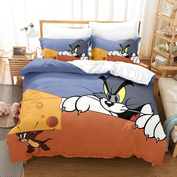 Tom And Jerry 3d-trykt sengesett Dynetrekk Dynetrekk Putetrekk Barnegave Farge 2 173x218cm