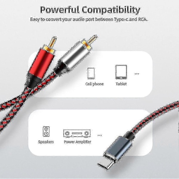 USB Type-C - 2 RCA -äänikaapeli, Type-C RCA -kaapeli (1 m / 3 jalkaa)