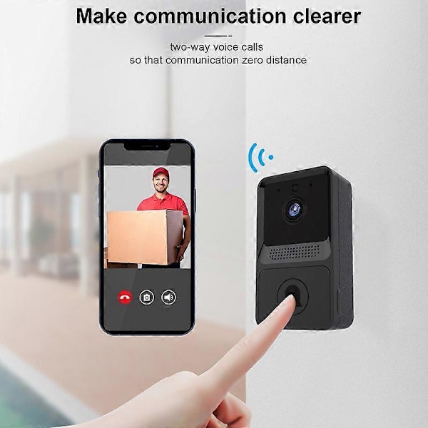 Trådlös Fjärrkontroll Video Dörrklocka, Smart Video Dörrklocka Hem Intercom HD Mörkerseende Wifi Laddning, Smart Dörrklocka, Tvåvägssamtal, Appkontroll