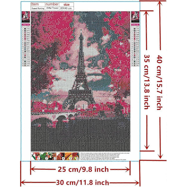 Rosa Paris 5D Diamantmålningskit för Vuxna och Nybörjare, Måla med Runda Diamanter (12\"16\")