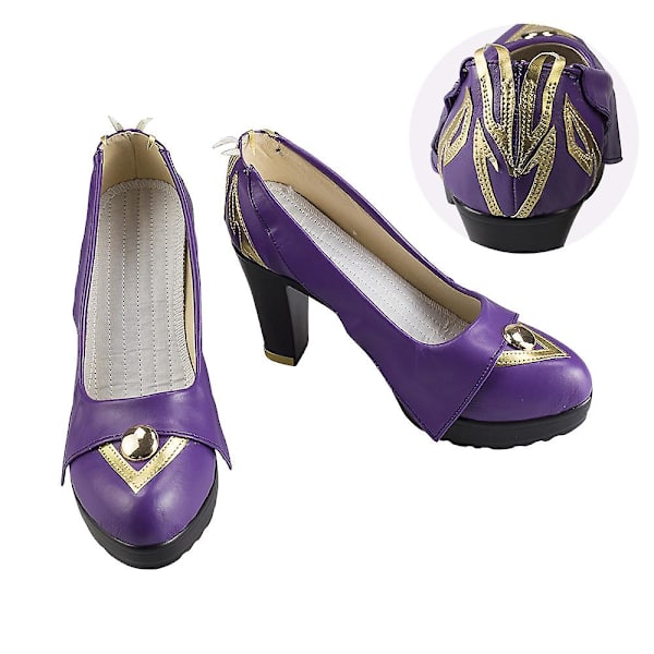Peli Genshin Impact Keqing Cosplay Puvut Genshin Ke Qing Impact Halloween Cos Kengät Keqing Ponytails Mixed Purppura Cosplay Peruukki shoes XXL