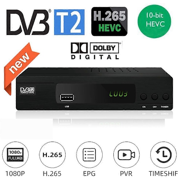 Ny H265/10Bit DVB-T2 Digital Broadcasting TV-boks Dvb T2 Terrestrisk Digital TV-mottaker med HD & Scart Dolby Ac3 H.265 Youtube