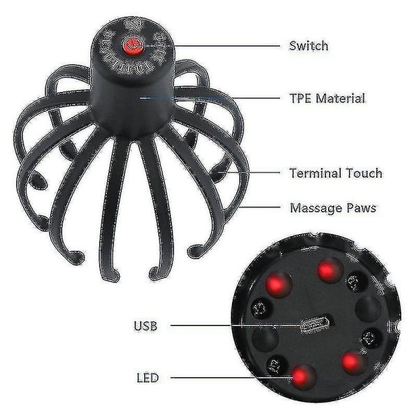 Tflycq Elektrisk hovedmassage Smart Octopus Claw Hovedbundsmassageapparat Terapeutisk kradser Stress Relief - Ssxjv
