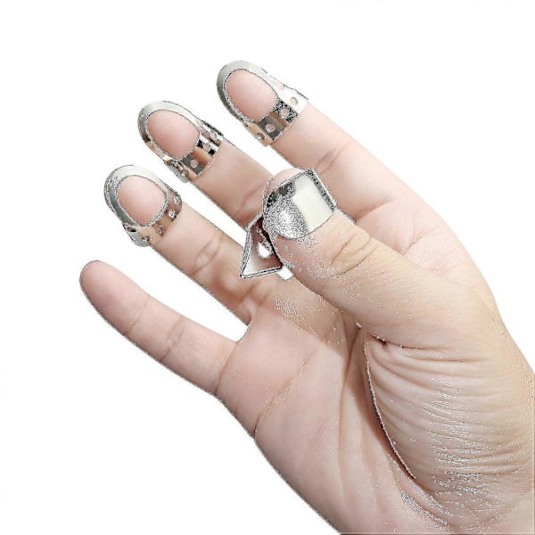 4 st Metall Tumme Finger Gitarrplektrum Justerbart Gitarrplektrum För Akustisk Gitarr Banjo Ukulele Silver