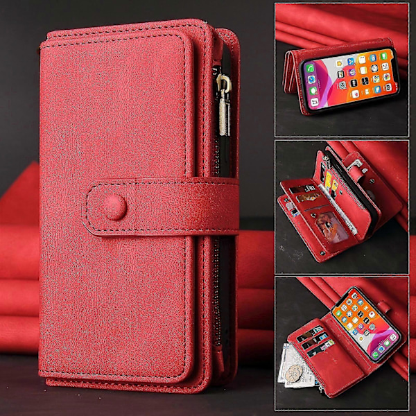 Kompatibel med OnePlus Nord N100 5G PU Læder Magnetisk Lukning Femten Kortpladser Lynlås Lomme Telefon Cover -X