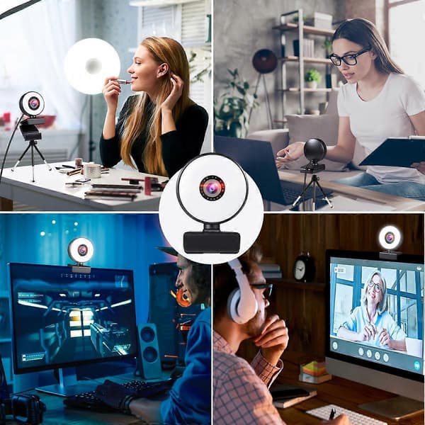 Streaming Webcam 1080P med Ring Light HD Webcam med