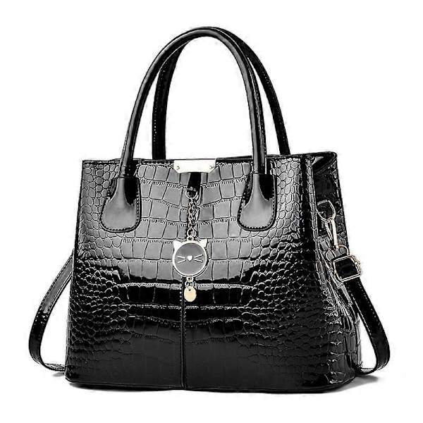 Damhandväska Vintage Topphandtag Axelväska För Kvinnor Pu Läder Mamma Crossbody Väska Stor Kapacitet Handväska Tote, 1st-svart