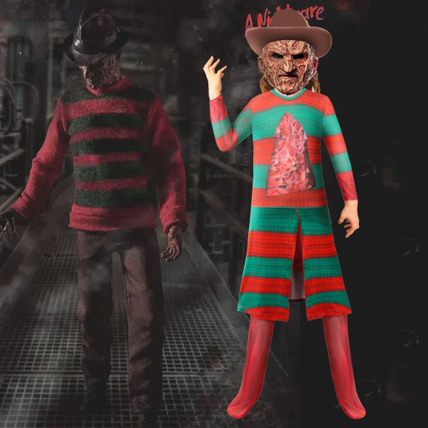 Vuoden 2023 uudet Halloween Elm Street Freddyn cosplay-lasten puvut 160cm