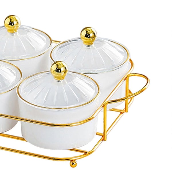 Tørket Fruktfat Sett Krydderbeholdere 4 Rom Appetitt Serveringsbrett Dekket Godterikrukke for Bryllup Spisestue Hjem Hotell