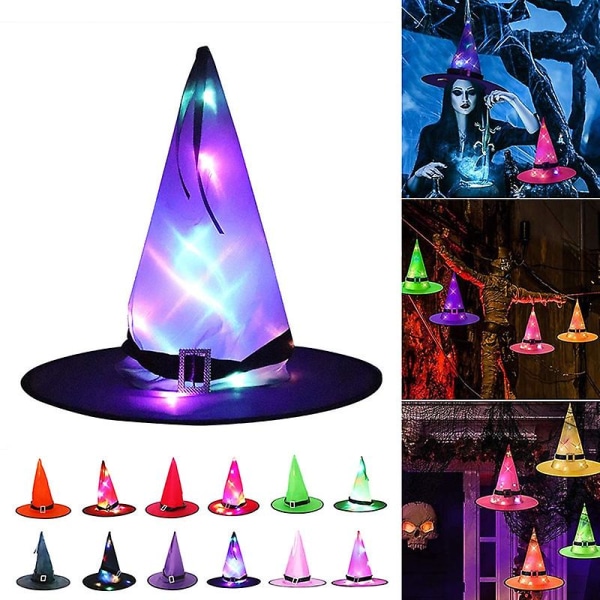 Halloween Led glødende heksehat Halloween fest kostume Cosplay rekvisitter Indendørs Udendørs Yard Hjem Festival Dekorationsartikler 06 Glowing