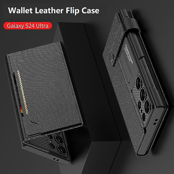 Magnetisk Plånboksfodral för Samsung Galaxy S24 Ultra, PU Läder Inbyggt Ställ Flipskydd med Korthållare