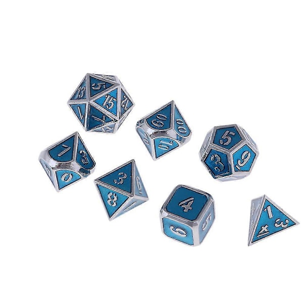7 stk. Multisidede Terninger Sæt D & D Polyhedriske Terninger Sæt Royal Blå Krom Terninger