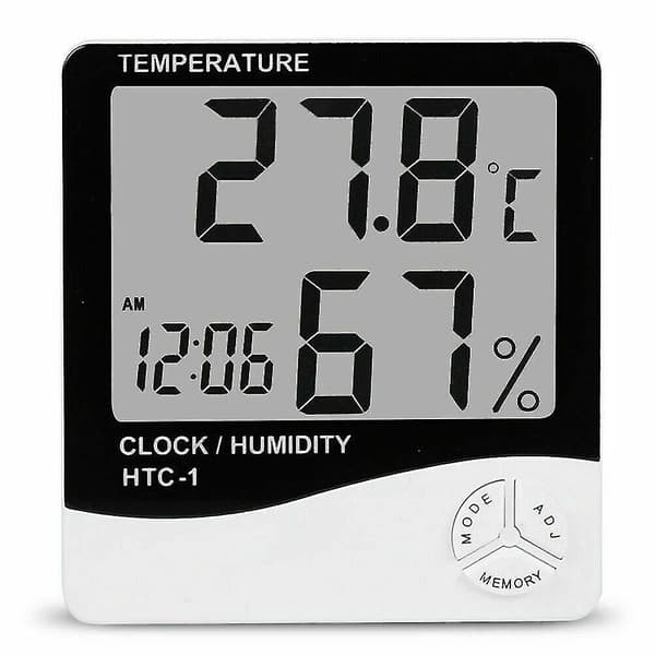 Digital LCD Termometer Hygrometer Luftfugtighedsmåler Værelse Indendørs Temperatur Ur