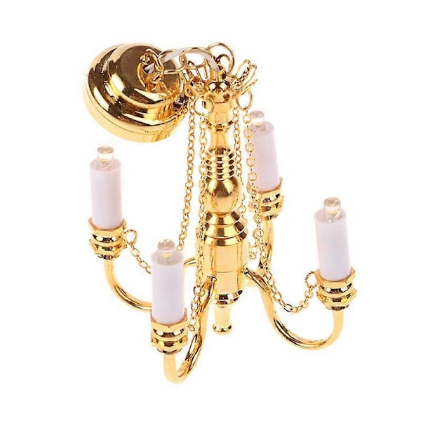 1:12 Dukkehus Mini 4 Arm Loftlampe Lysekrone LED Lampe Væglampe Model Boligindretning Dukkehus Dec