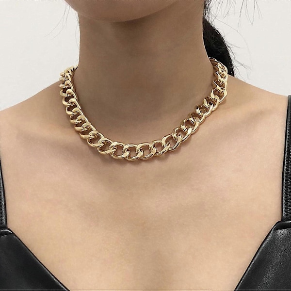 Punk Chunky Choker Halskjede Gull Kubansk Lenke Kjede Tykke Brede Halskjeder Paperclip Kjede Choker