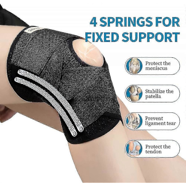Knebeskytter med sidestabilisatorer for meniskskade, knesmerter, ACL, MCL, artrittskader, restitusjon, pustende justerbar knestøtte - svart