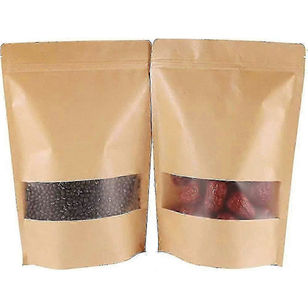 Pakke Acsergery med 20 Kraftpapir Stå Opp Pose Gjenbrukbare Ziplock Grip Seal Poser Mat Gave