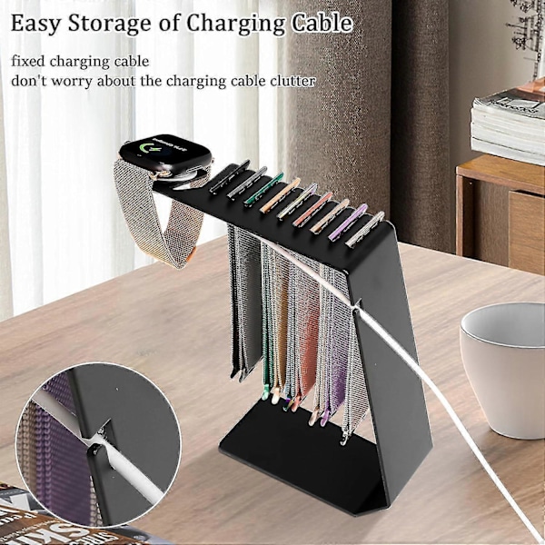 Urrem Holder Organizer til iPhone, Rustfrit Stål Opbevaringsstativ Urrem Opbevaring til iWatch Stand med Oplader Rille