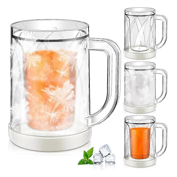 4 stk. Fryste Ølkrus for Fryser Dobbel Vegg Gel Frosty Fryser Krus Øl Iskrus for Fryser Dri