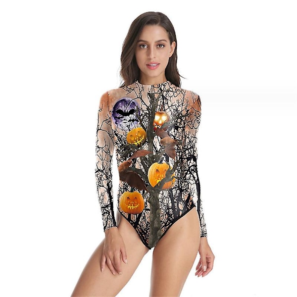 Halloween Kvinder Digital Skeleton Stram Badedragt i ét stykke med lynlås style 4 L-XL