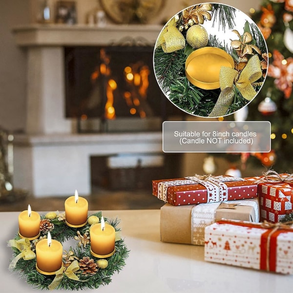 Juleadventskrans 12-tommer adventsstage-ring kunstig julekrans med bånd Gold Basin Cup