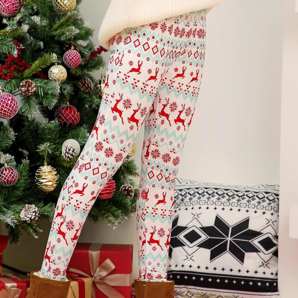 Kvinder Jul Yoga Træning Gym Leggings Jeggings Nyhed Stretch Skinny Højtalje Atletisk Lange Bukser Vinter Xmas Bukser White 3XL