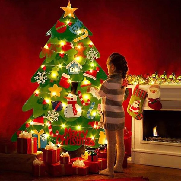 Gjør-det-selv filt juletre God julepynt julepynt Barn Gjør-det-selv juletre Nyttårsgaver til hjemmedekorasjon A LED