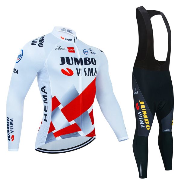 2023 JUMBO Långärmad Cykeltröja Set haklapp Byxor Ropa Ciclismo Cykelkläder MTB Cykeltröja Höstuniform Herrkläder Beige XL