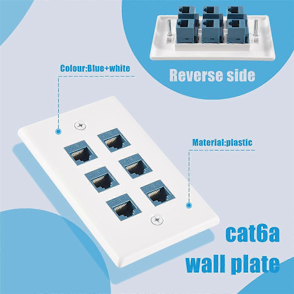 Cat 6 Ethernet Veggkontakt 6 Port, Ethernet Veggkontakt Hunn-Hunn Avtakbar Kompatibel med Cat7/6/