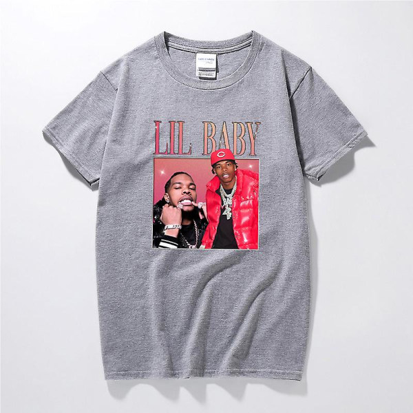 Lil Baby Rapper Hip Hop 90-luvun vintage T-paita miehille Streetwear Graafiset T-paidat Top puuvillaiset lyhythihaiset T-paidat Gray XS