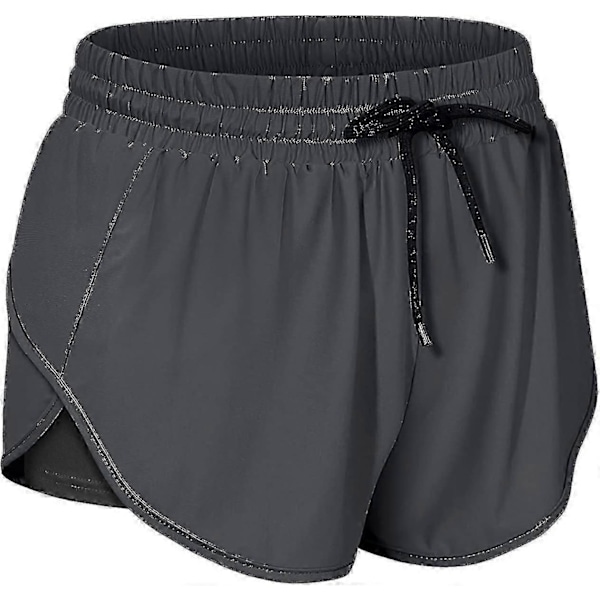 Träningsshorts för kvinnor med dragsko i midjan, atletiska löparshorts med innerficka och dubbla lager