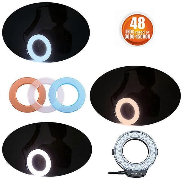Macro LED Ring Flash Lys Kit med 8 Adapter Ringe
