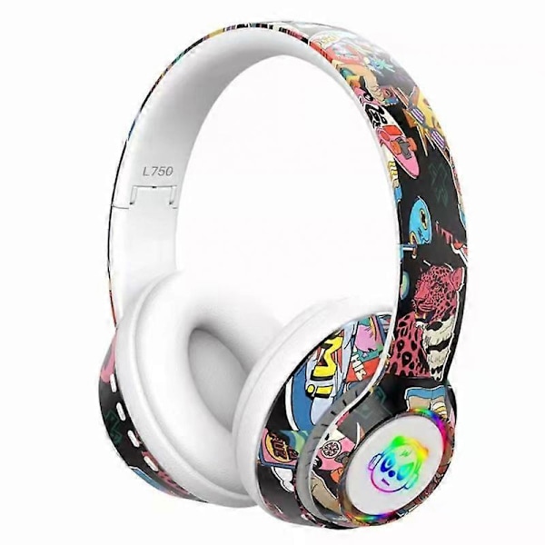 Headsets Graffiti Hovedtelefoner Trådløse DJ Med Mikrofon RGB LED Lys Til Børn PC Gamer Høretelefoner Understøtter TF Kort Nytårsgave