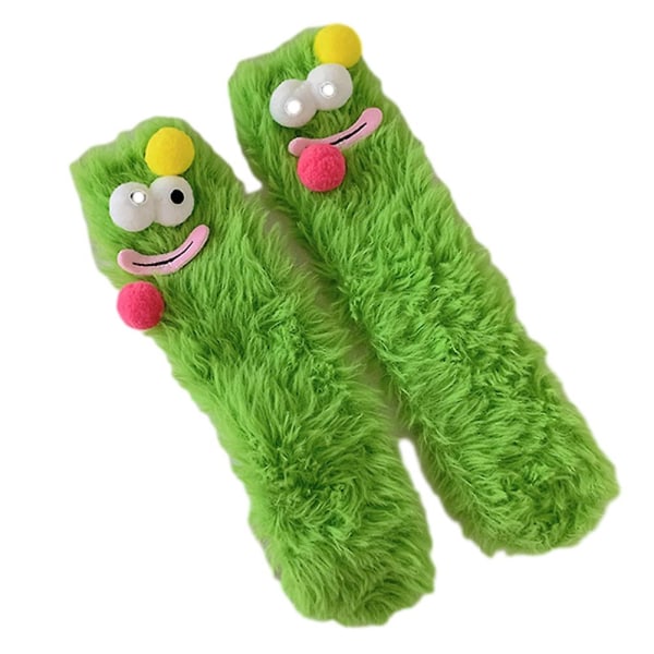 Kvinders søde tegneserie fuzzy sokker åndbare, behagelige gulvstrømper til kvinder piger Green
