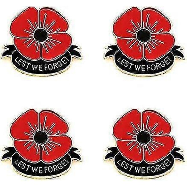 4 kpl Punainen unikko kukka rintakoru, Lest We Forget -rintakoru miehille ja naisille, muistolahja vaatetusasusteet - Youa