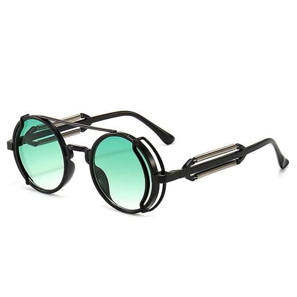 Retro gotiske Steampunk-solbriller for kvinner menn Vintage rund linse metallinnfatning Hippie solbriller Eyewear Green