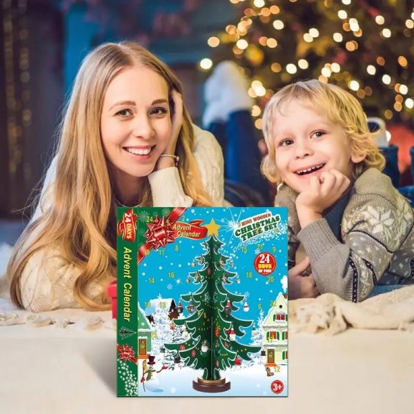 DIY juletre adventskalender Mini trebordsjuletre og anheng Kit Nedtellingskalender Julegaver til barn style 1