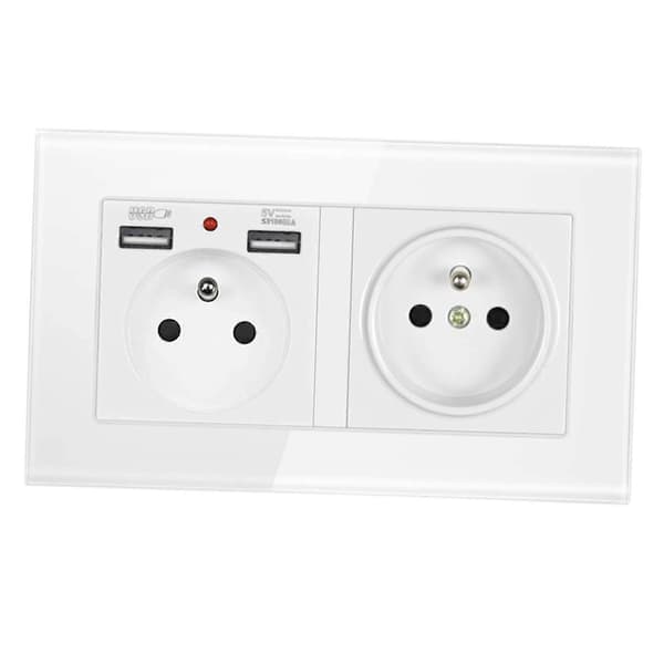 Fransk 2.1A USB Vægstik Oplader 16A Duplex Stik Multi Stik