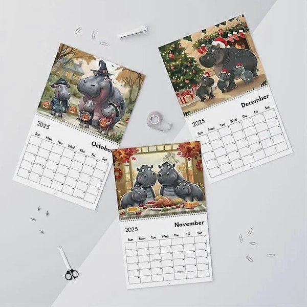 Lekent Flodhest KalenderSøt Flodhest Kalender 2025Flodhest Månedlig Veggkalender 12 Måneder