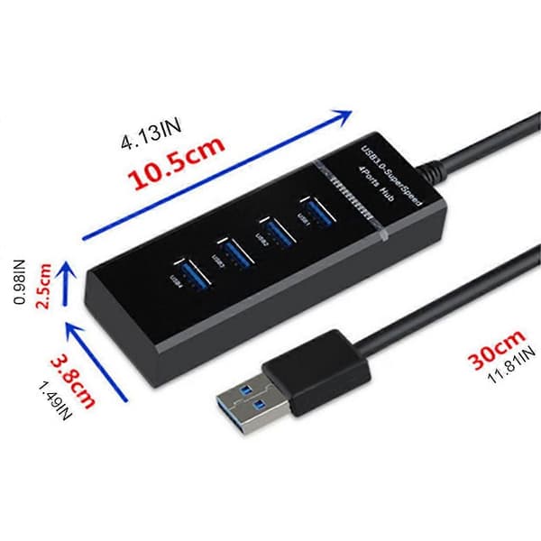 4-i-1 USB Hub Adapter Høj Hastighed USB 3.0/2.0 Hub Splitter 4 Port Data Hub med LED-lys til Laptop, PC Computer