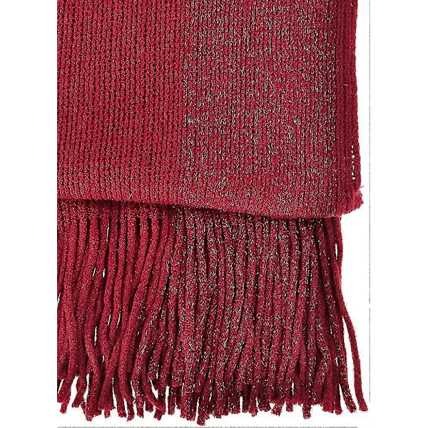 Lätt damscarf med gyllene kant, texturerad stickad filt, sjal med fransar
