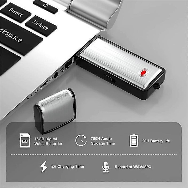 16GB Mini Röstinspelare, Brusreducerande USB Digital Ljudinspelare för Föreläsning, Intervju, Möte C