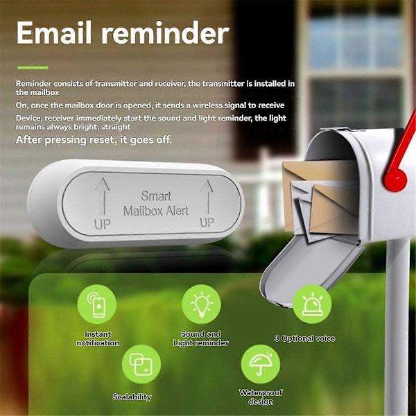 Postkasse Alarm Mail Klokke Notifikationssystem - Mail Alarm 244 m Lang Rækkevidde Trådløs Postkasse Alarm med