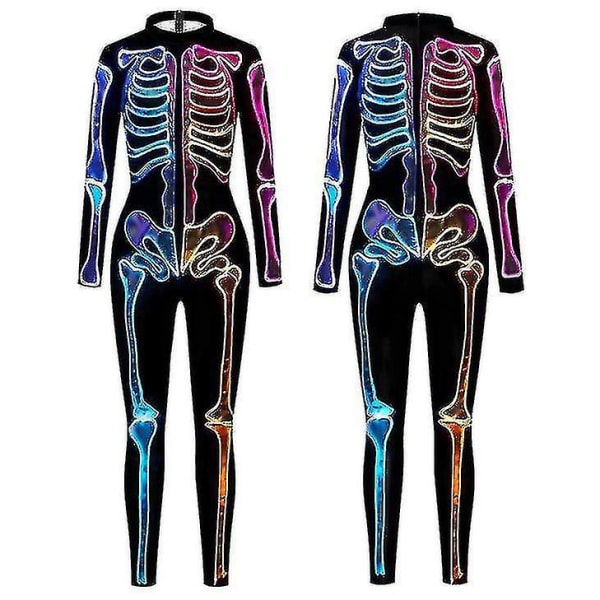 Kvinders 3d skelet Halloween kostumer Cosplay Jumpsuit Bodysuit S